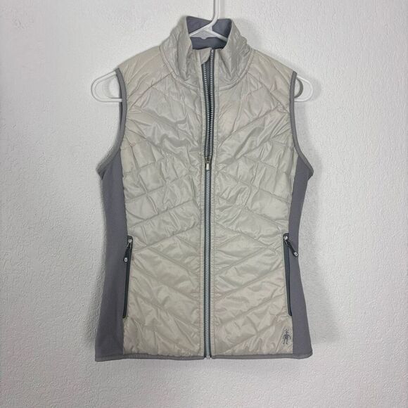 SmartWool White Puffer Vest Front and Grey Merino Wool Back Women's Small - Picture 1 of 6